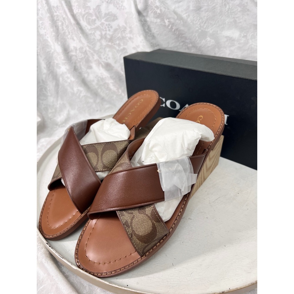 Coach Hilda Leather Sandal Saddle Brown Signature C Slide C1276 Womens 11 B